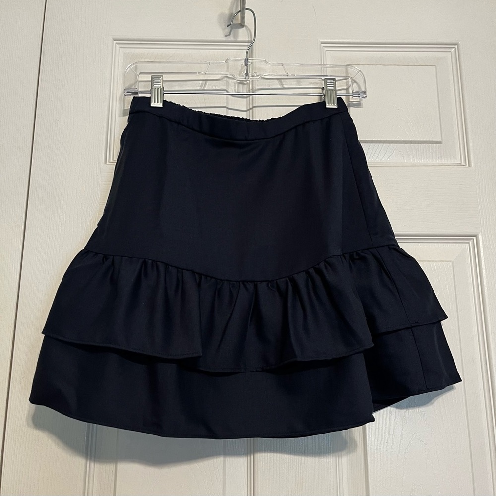 J. Crew Navy Blue Layered Tiered Ruffled Wool Blend Mini Skirt Size 0